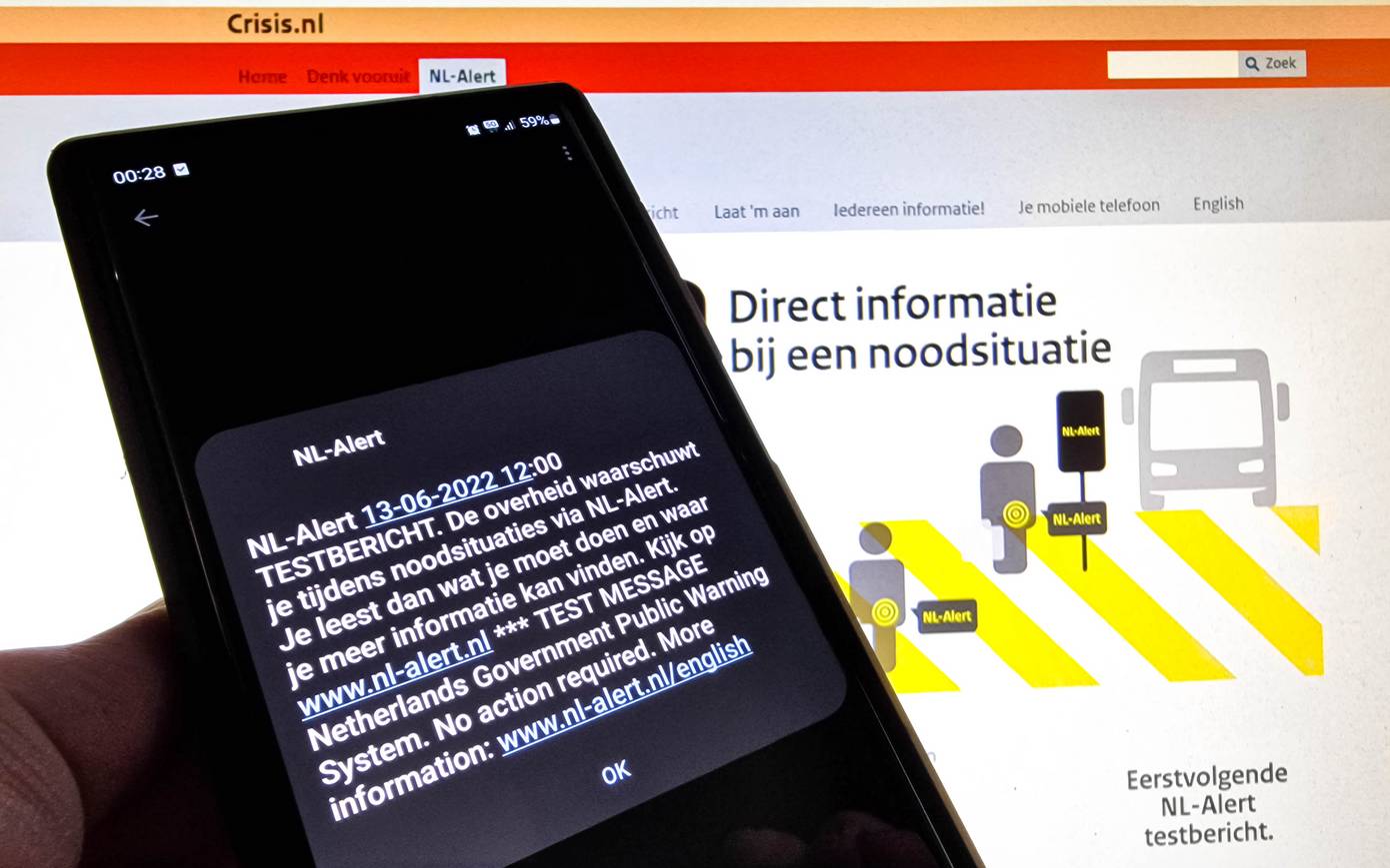 Iedereen ontvangt om 12:00 uur testbericht van NL-Alert